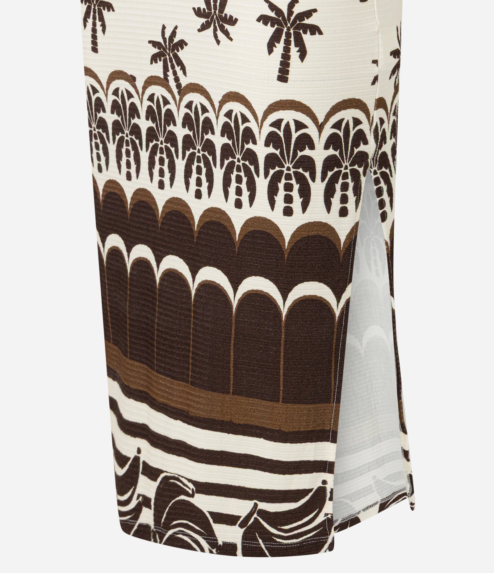 Vestido Reto New Midi em Ribana com Estampa Coqueiros Bege 7