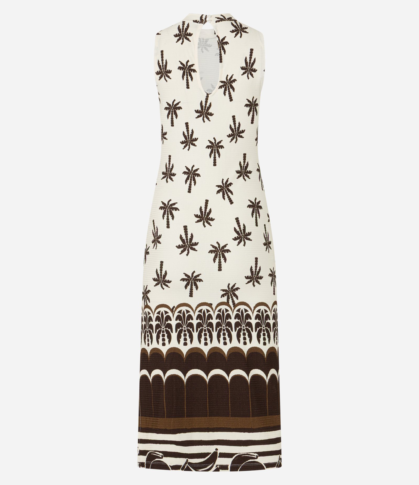 Vestido Reto New Midi em Ribana com Estampa Coqueiros Bege 8