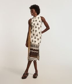 Vestido Reto New Midi em Ribana com Estampa Coqueiros