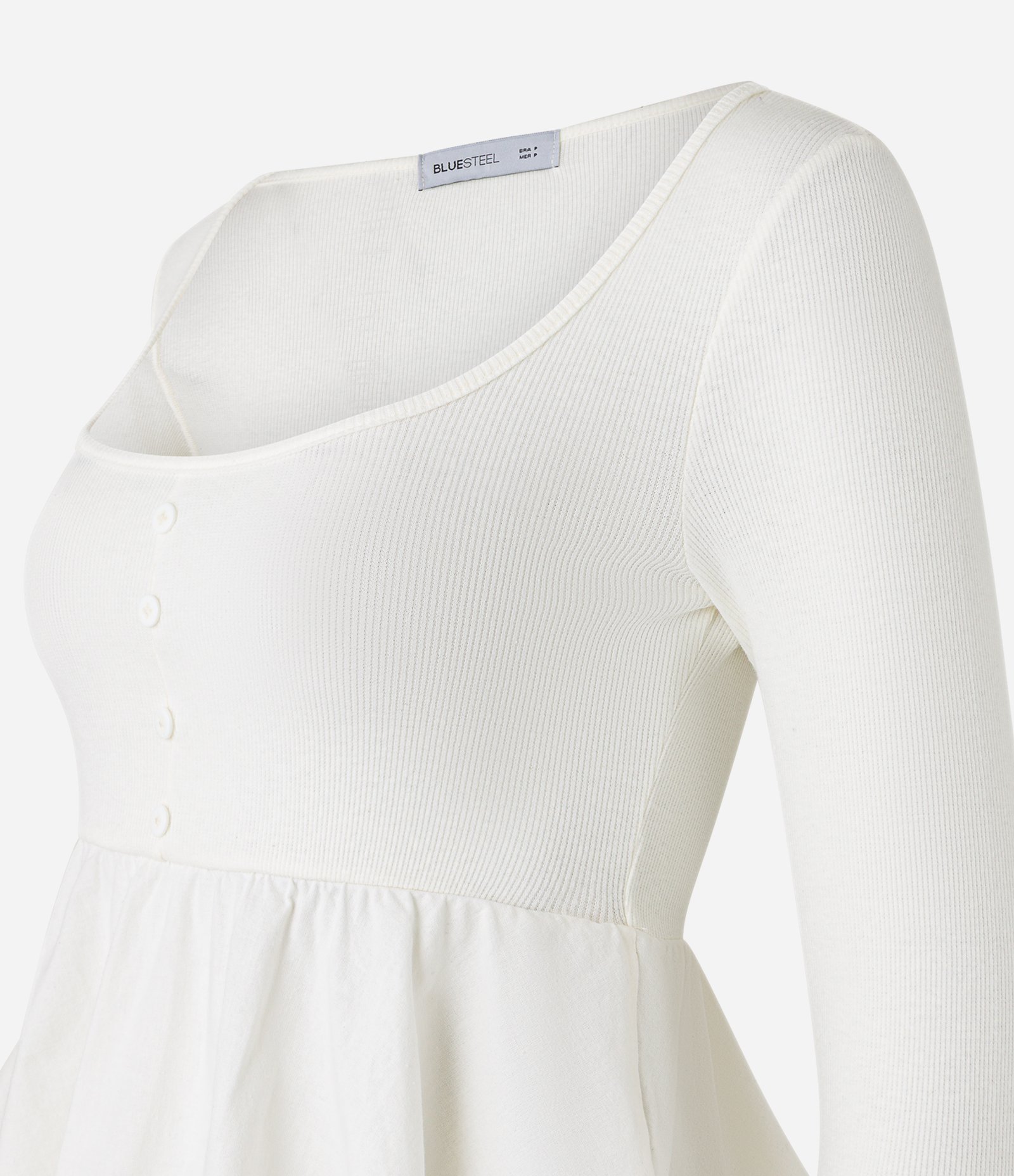 Blusa Peplum em Ribana e Tricoline com Botões Off White 2