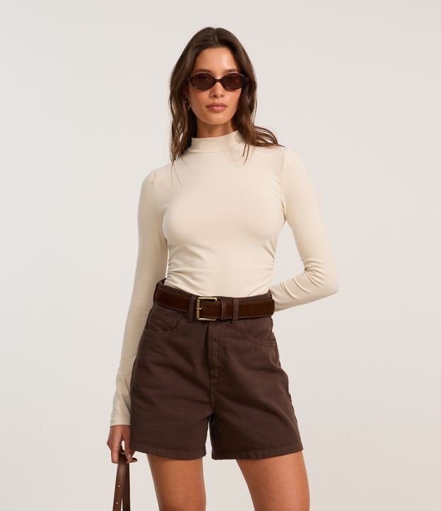 Body em Algodão com Golinha Alta e Manga Longa