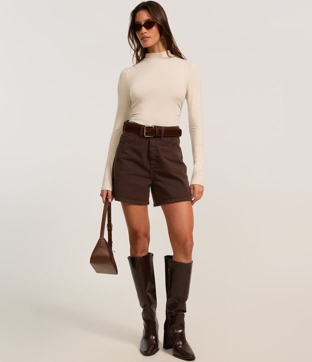 Body em Algodão com Golinha Alta e Manga Longa