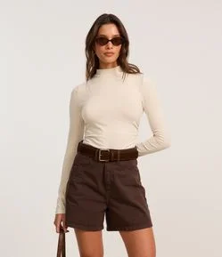 Body em Algodão com Golinha Alta e Manga Longa