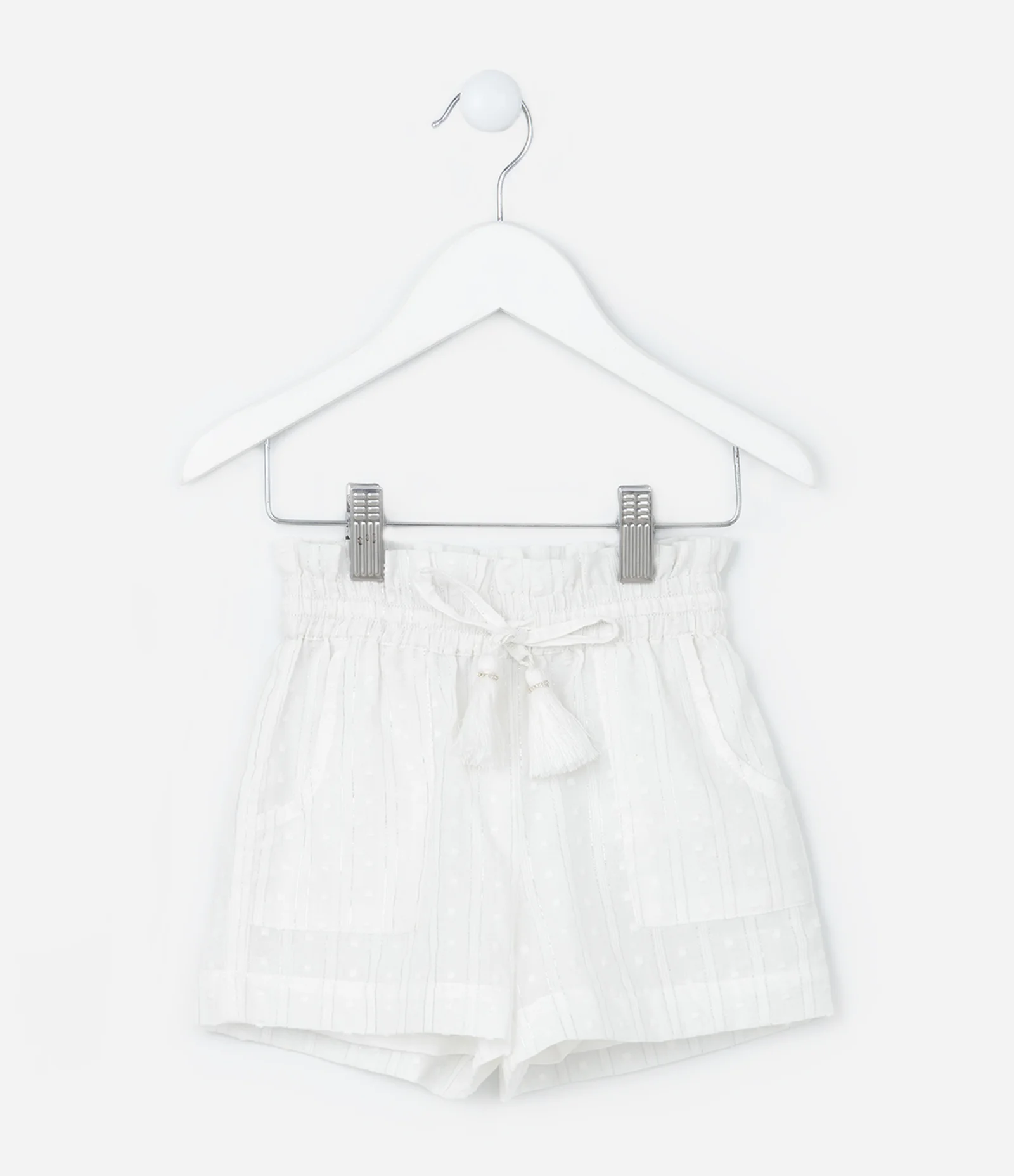 Short Infantil em Tricoline Texturizado com Amarração e Tassel - Tam 1 a 6 Anos Branco 1