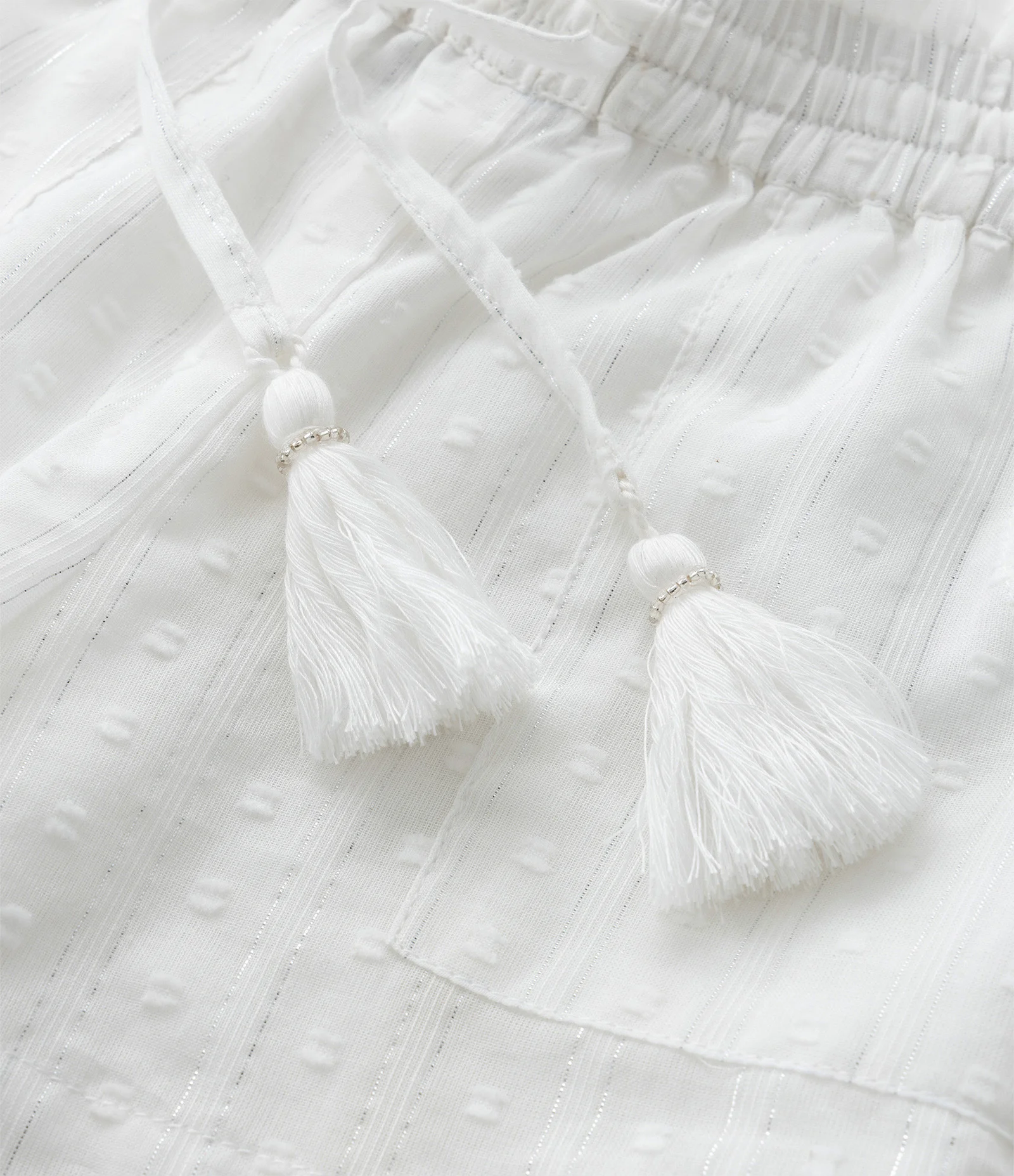 Short Infantil em Tricoline Texturizado com Amarração e Tassel - Tam 1 a 6 Anos Branco 5