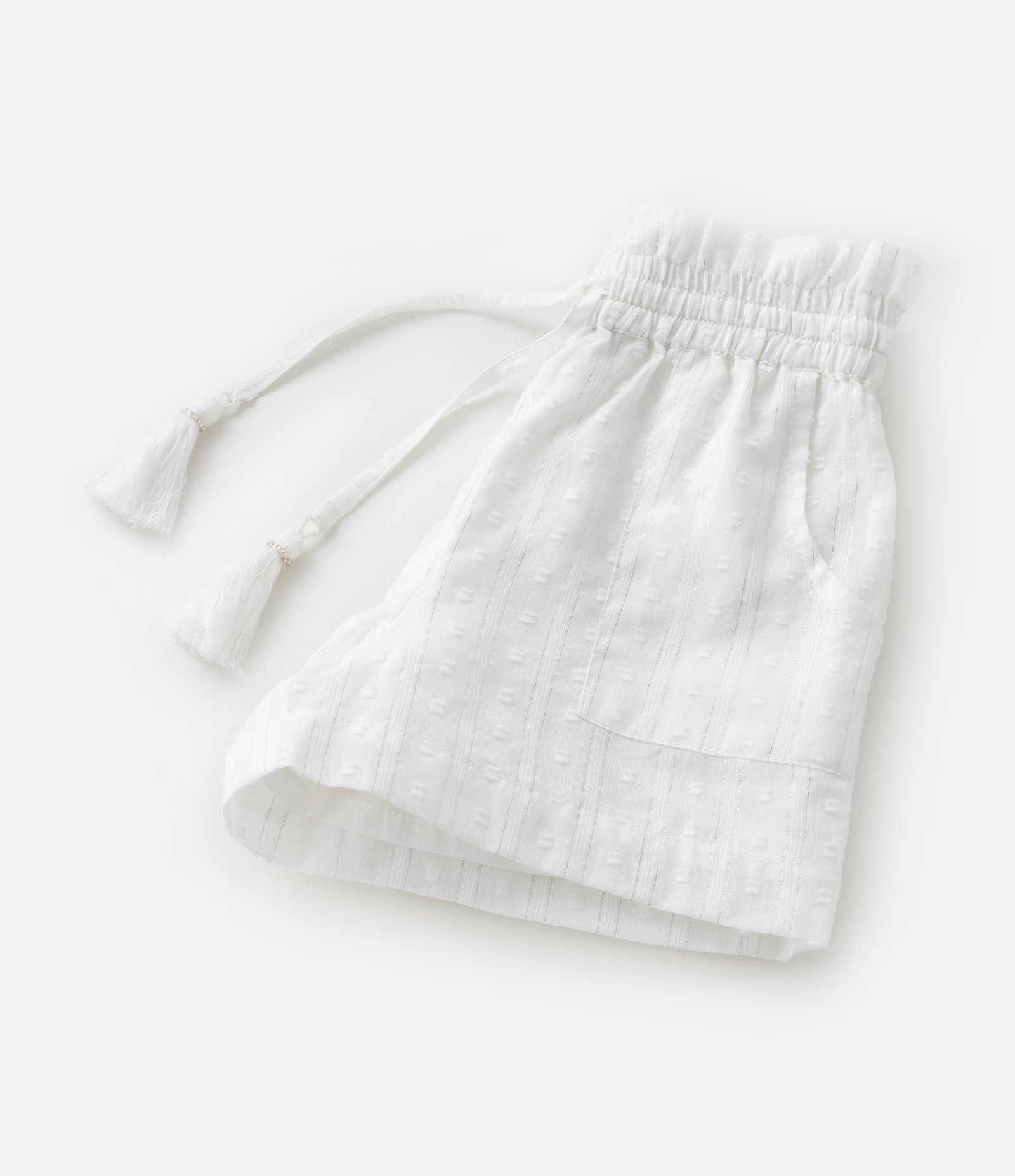 Short Infantil em Tricoline Texturizado com Amarração e Tassel - Tam 1 a 6 Anos Branco 7
