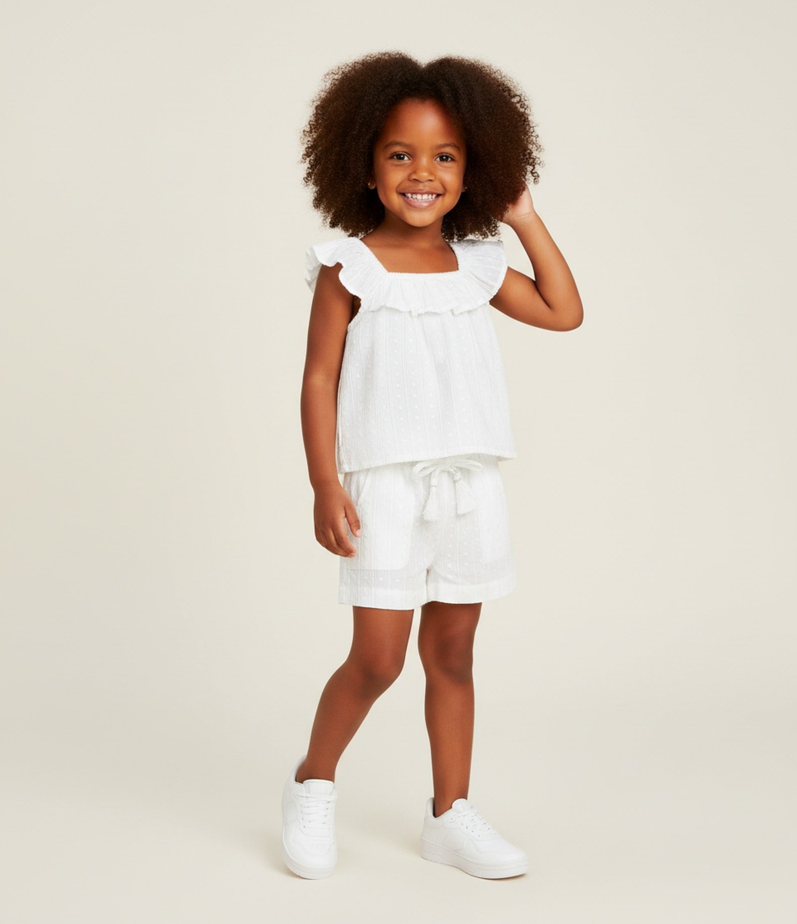 Blusa Infantil em Tricoline Texturizado com Babado - Tam 1 a 6 Anos Branco 1
