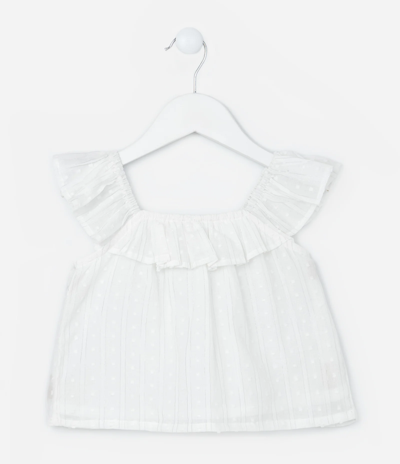 Blusa Infantil em Tricoline Texturizado com Babado - Tam 1 a 6 Anos Branco 1