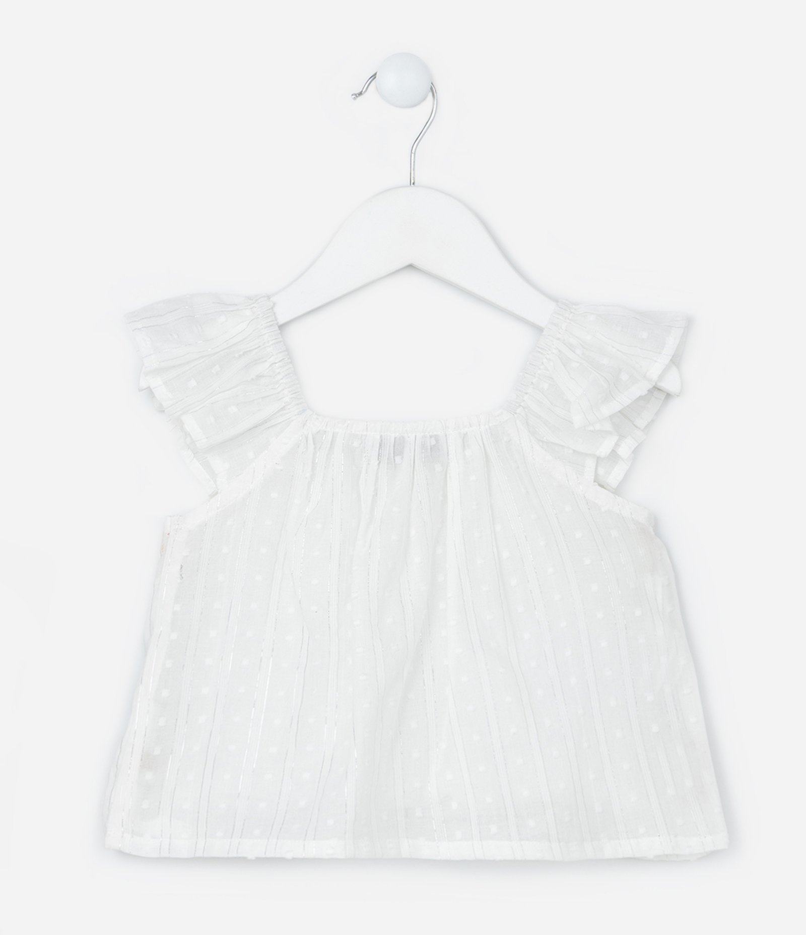 Blusa Infantil em Tricoline Texturizado com Babado - Tam 1 a 6 Anos Branco 2