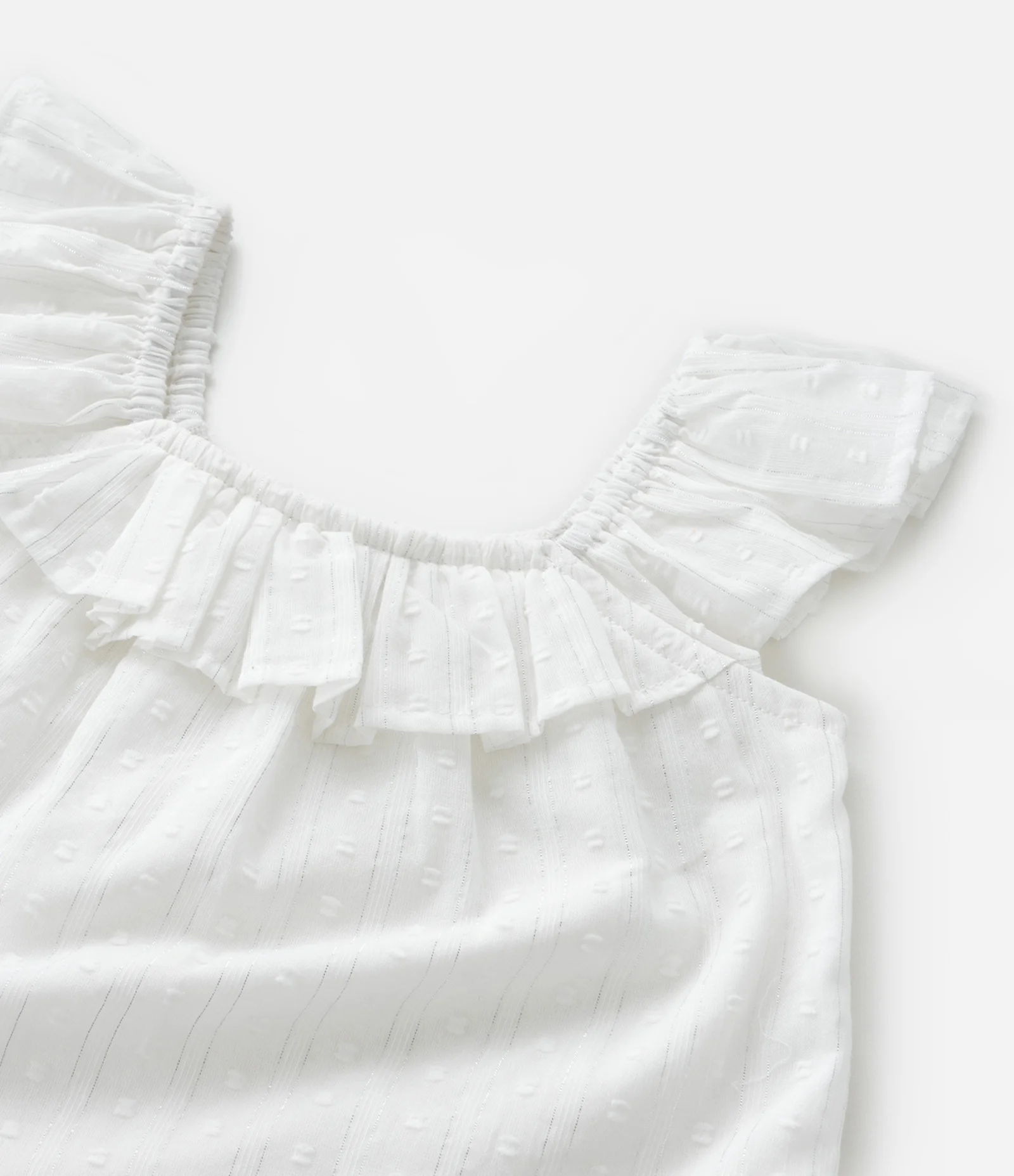 Blusa Infantil em Tricoline Texturizado com Babado - Tam 1 a 6 Anos Branco 5
