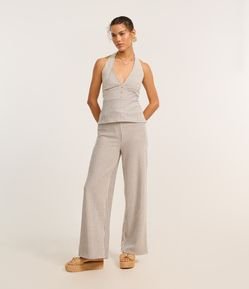 Calça Reta Texturizada com Listras e Amarração no Cós