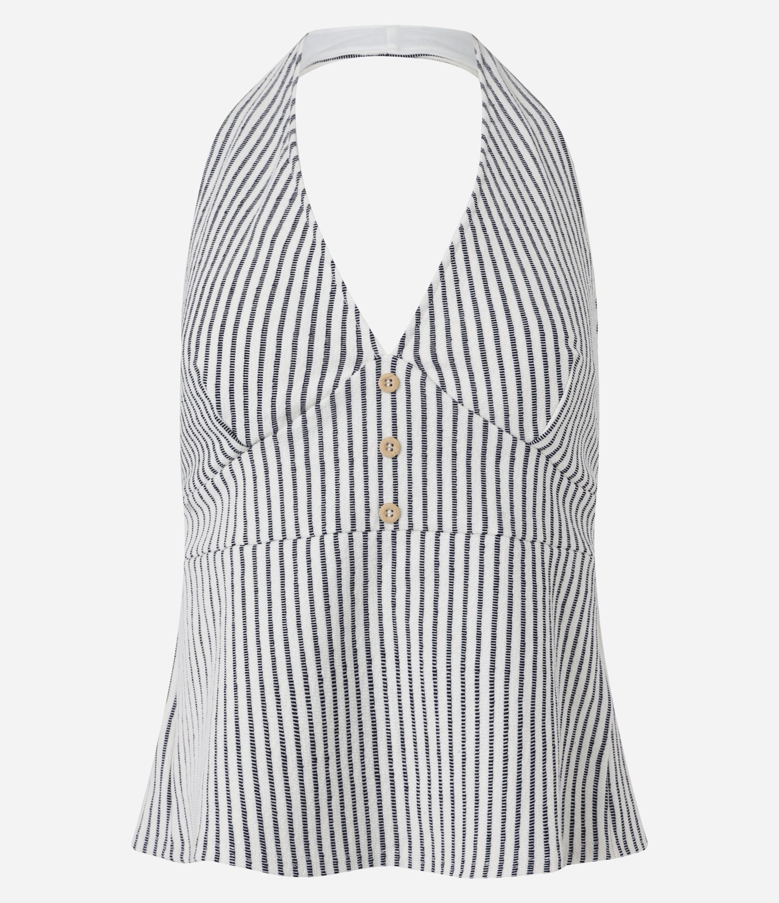 Blusa Frente Única Texturizada com Listras e Botões Off White 6