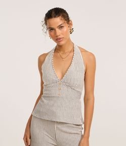 Blusa Frente Única Texturizada com Listras e Botões