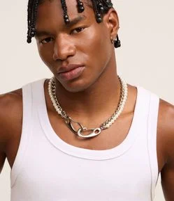 Kit 02 Colares com Corrente Metal e Pérolas