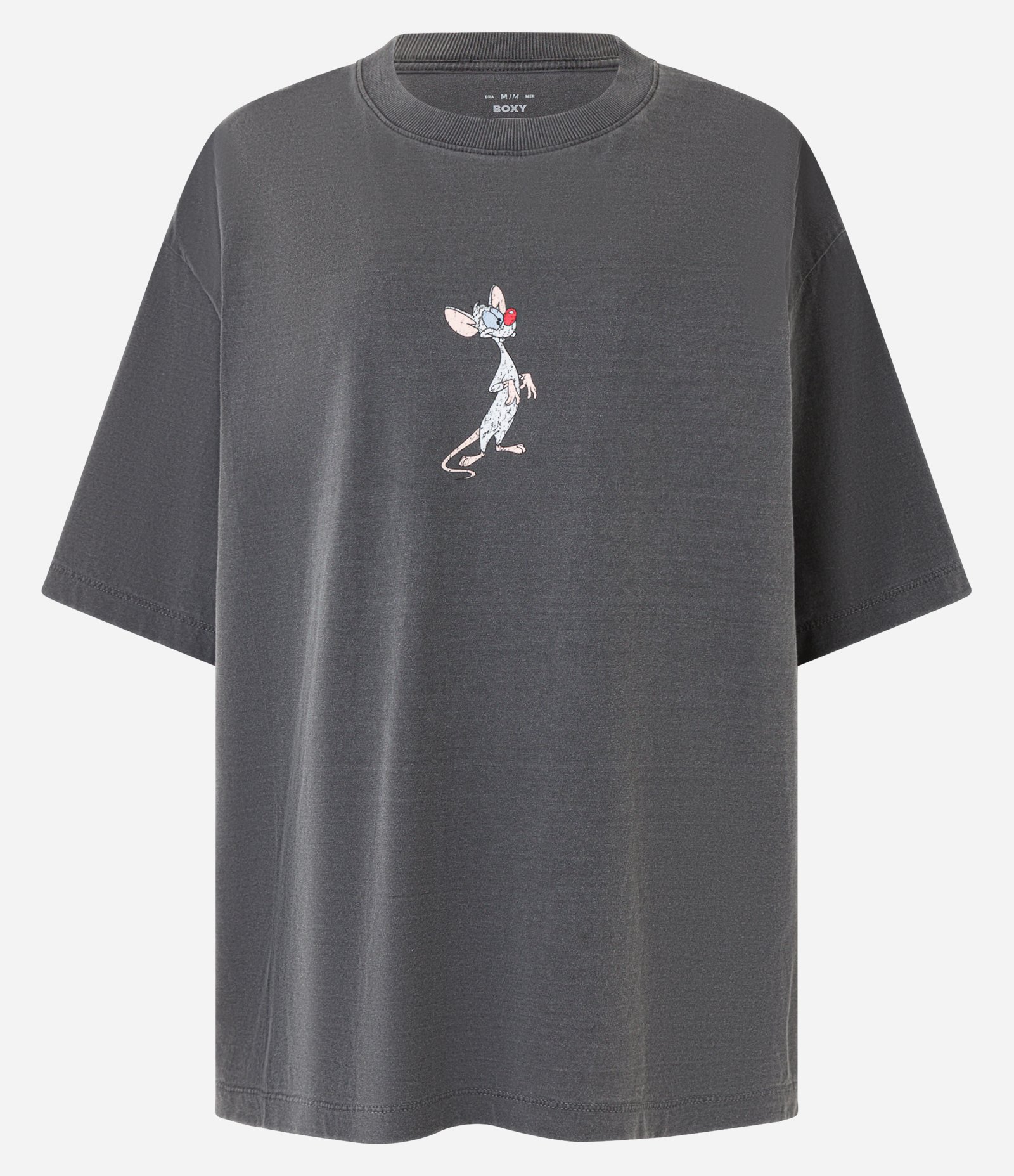 Camiseta Boxy em Malhão Estonada com Estampa Pinky e Cérebro Preto 5