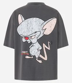 Camiseta Boxy em Malhão Estonada com Estampa Pinky e Cérebro