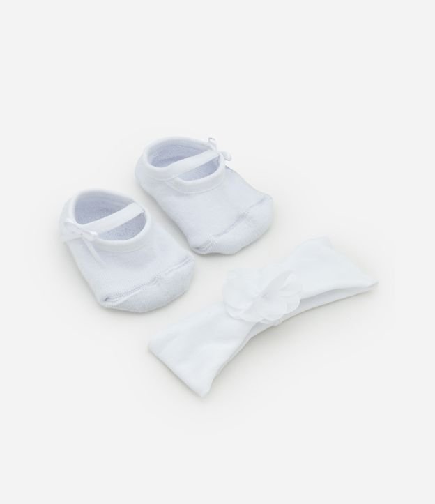 Meia Sapatilha Infantil com Laço e Faixa de Cabelo - Tam 0 a 12 meses