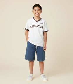 Camiseta Esportiva Infantil com Lettering Manhattan - Tam 5 a 14 Anos