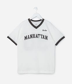 Camiseta Esportiva Infantil com Lettering Manhattan - Tam 5 a 14 Anos