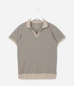 Camiseta Infantil Texturizada com Listras a Fio Tinto - Tam 5 a 14 Anos