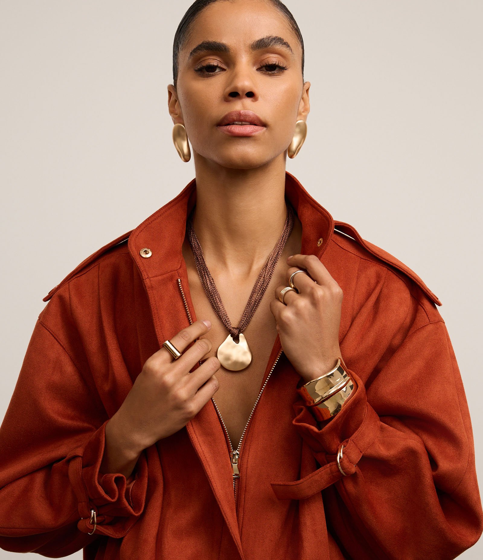 Jaqueta Oversized em Suede com Pregas Terracota 3