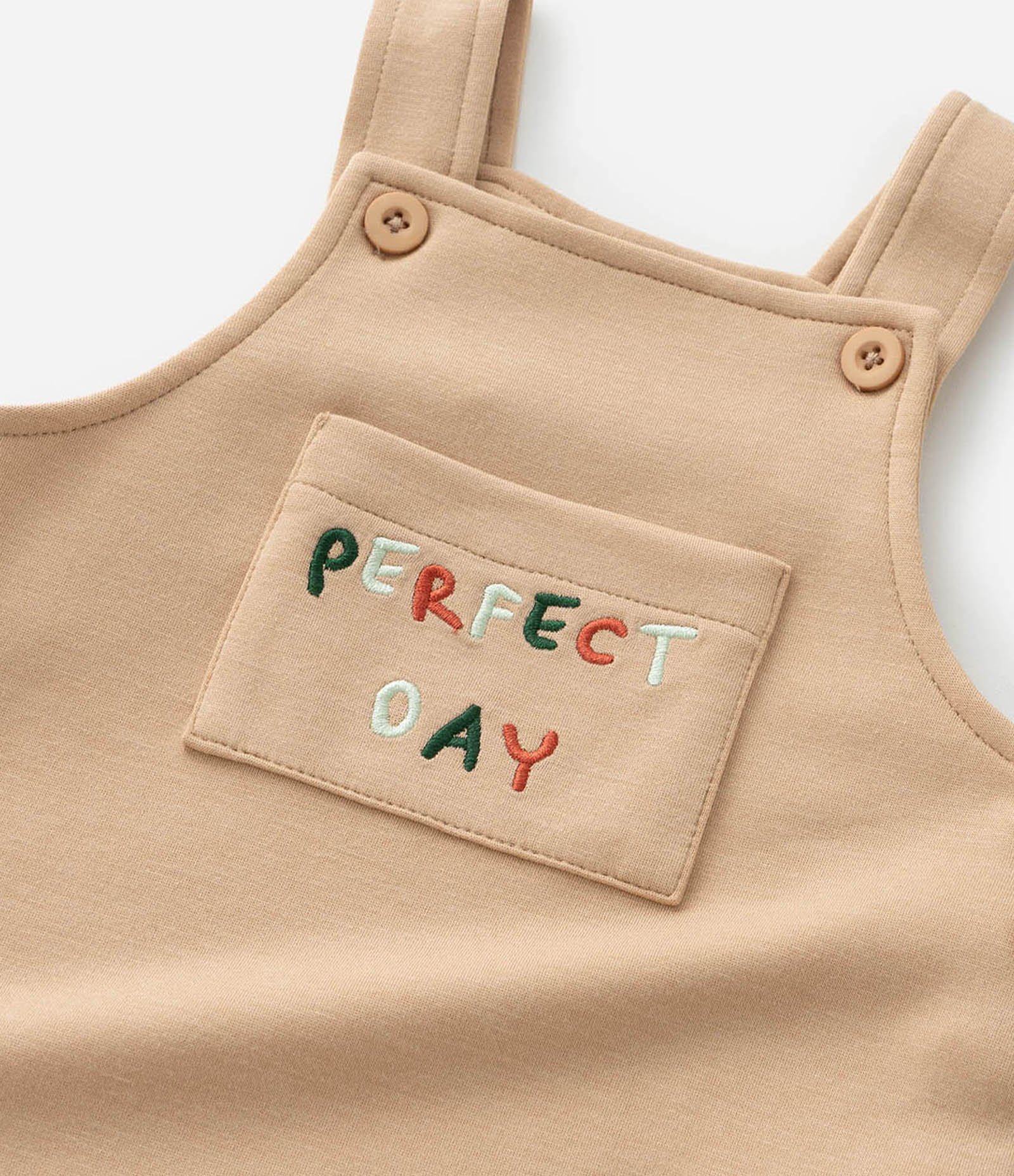 Jardineira Infantil com Bordado Dino e Cristas - Tam 3 a 18 meses Bege 10