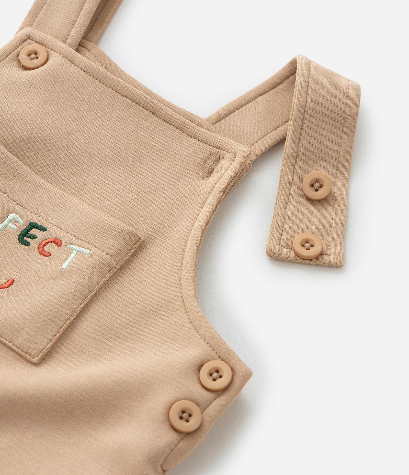 Jardineira Infantil com Bordado Dino e Cristas - Tam 3 a 18 meses Bege 8