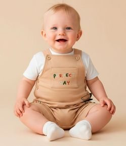 Jardineira Infantil com Bordado Dino e Cristas - Tam 3 a 18 meses