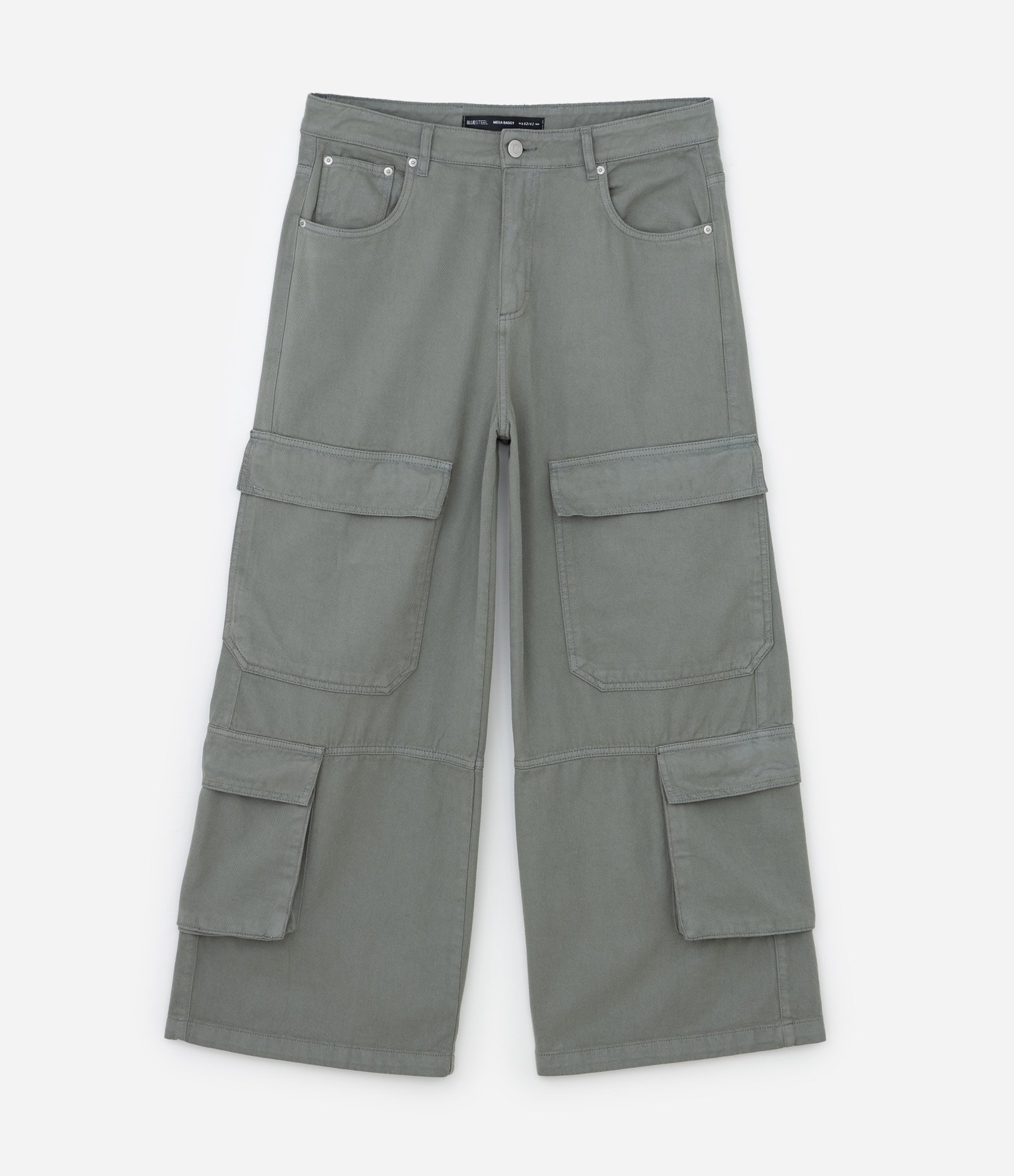 Calça Mega Baggy em Sarja com Bolso Cargo Verde 5