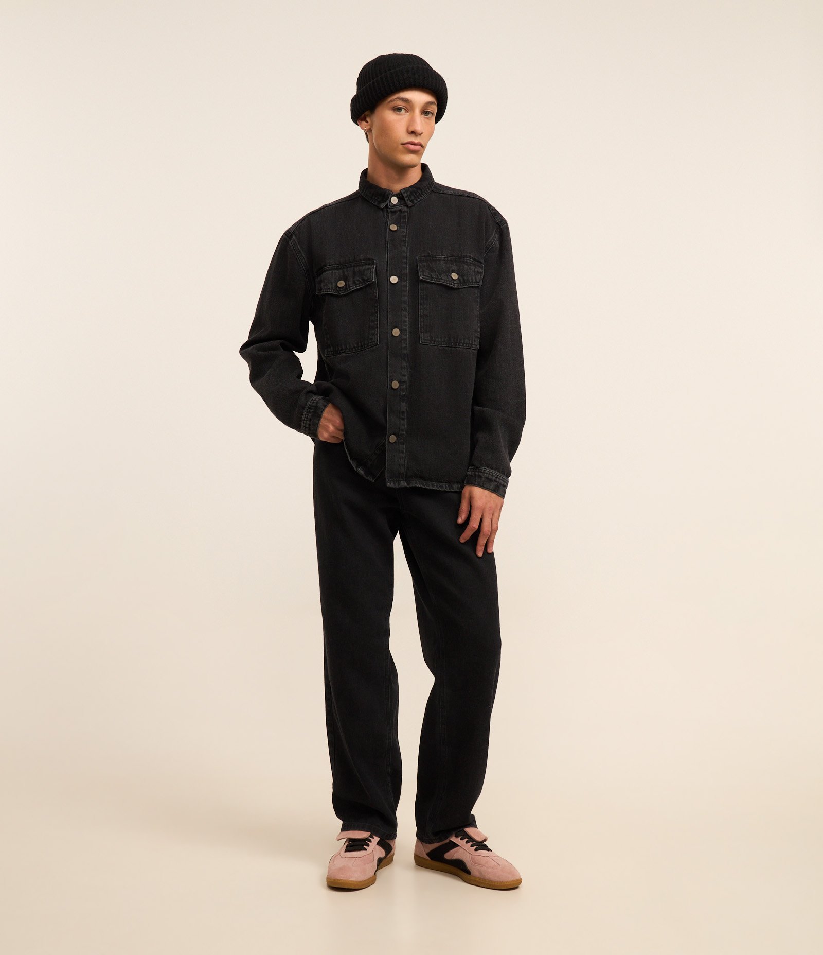Camisa Oversized Boxy em Jeans com Efeito Marmorizado Preto 2