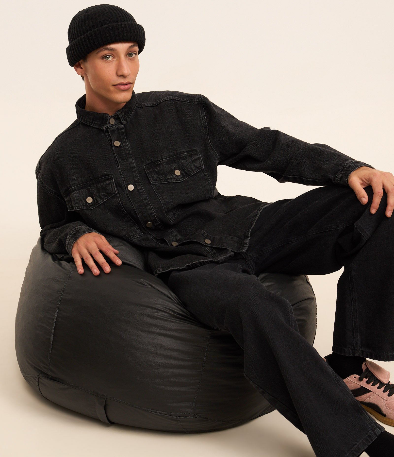 Camisa Oversized Boxy em Jeans com Efeito Marmorizado Preto 3