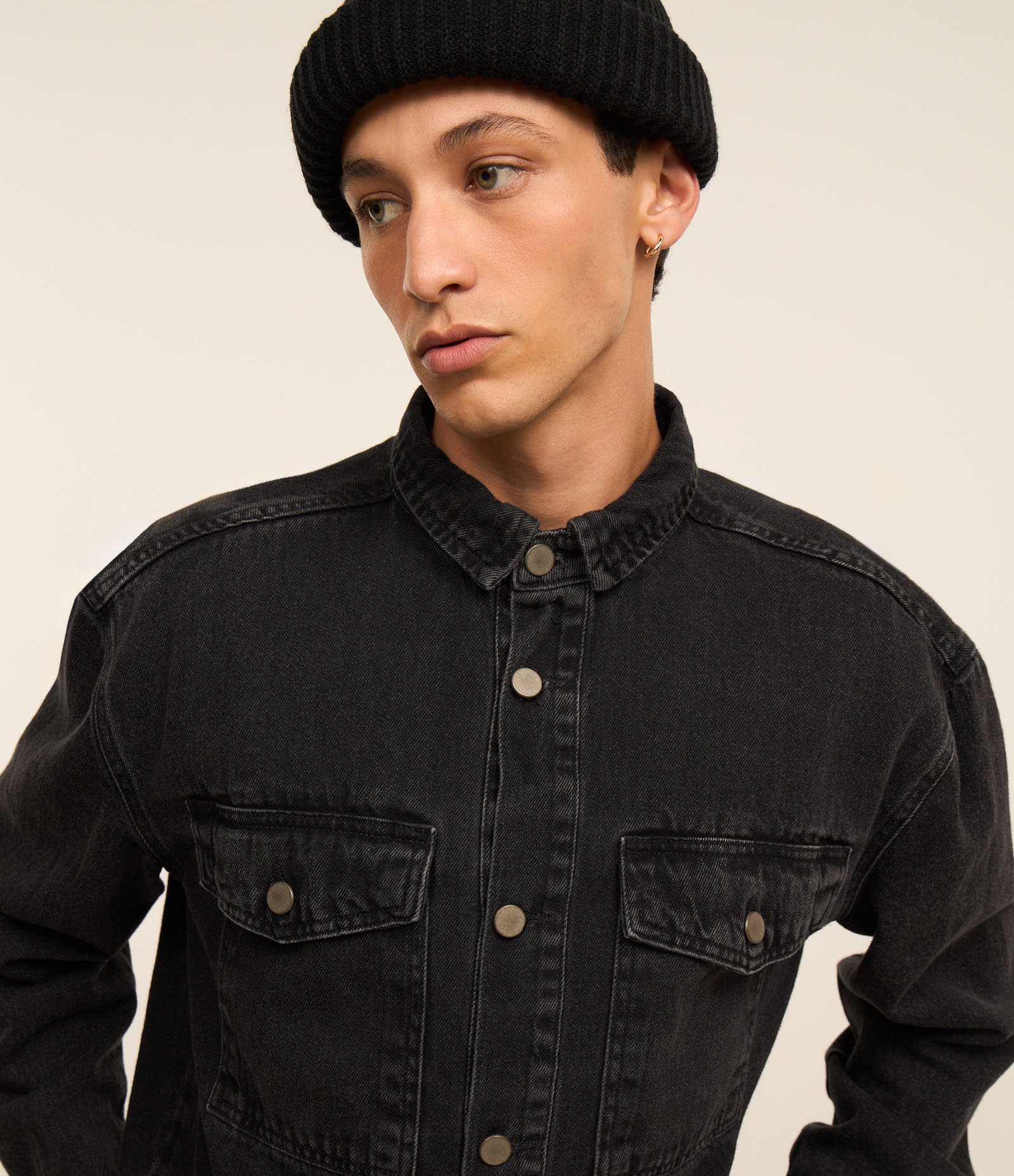 Camisa Oversized Boxy em Jeans com Efeito Marmorizado Preto 5