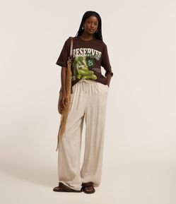 Calça Fluída em Viscose e Linho com Amarração no Cós