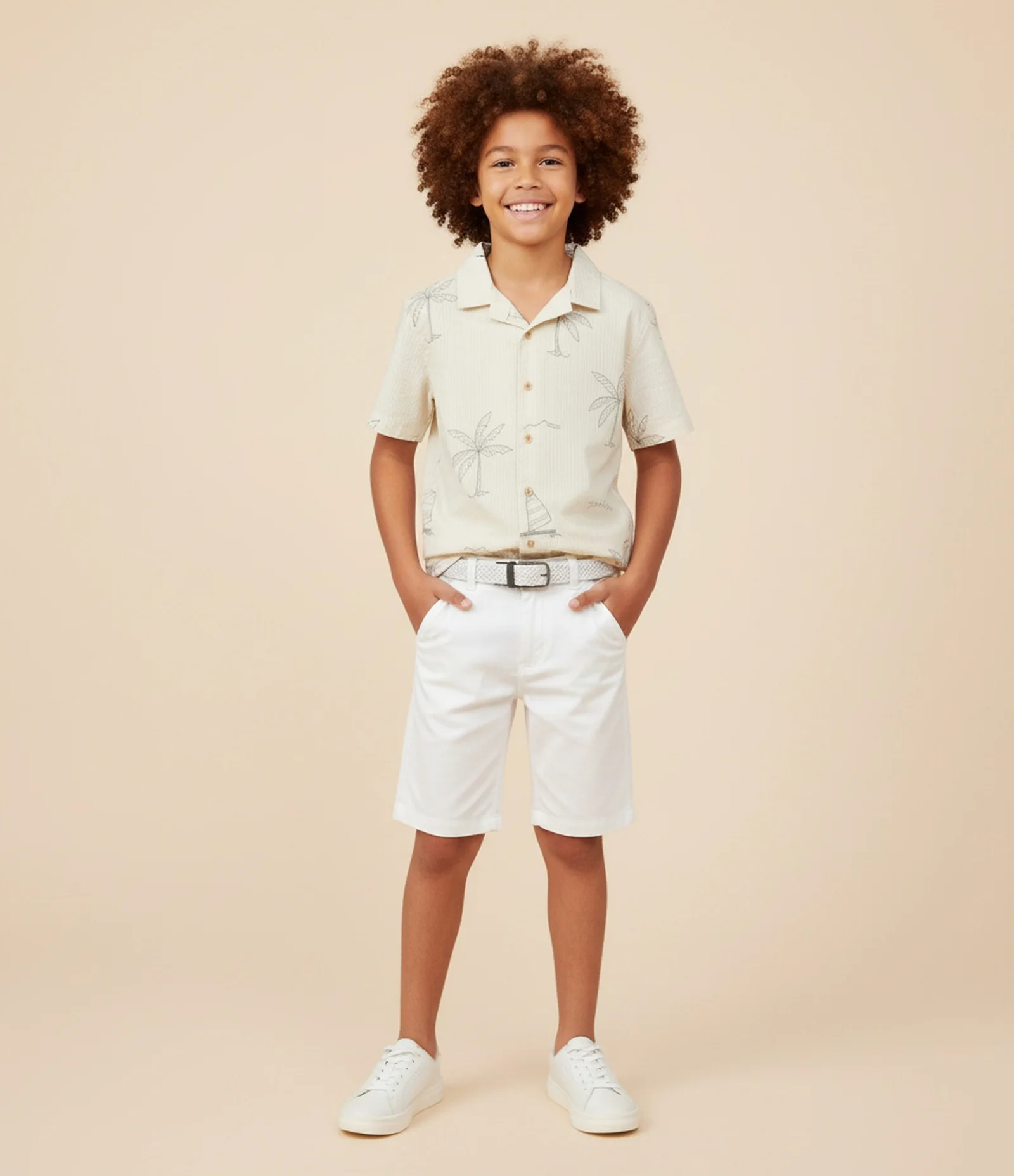 Camisa Infantil Com Estampa Coqueiros E Barcos - Tam 5 a 14 Anos Verde Claro 1