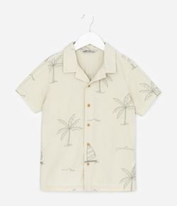 Camisa Infantil Com Estampa Coqueiros E Barcos - Tam 5 a 14 Anos