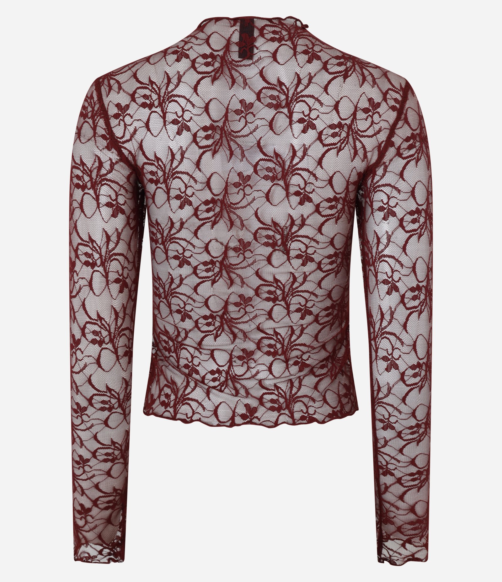 Blusa em Renda Floral com Golinha de Frufru Bordô 3