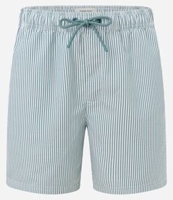 Bermuda de Praia Listrada em Microfibra com Textura Anarruga