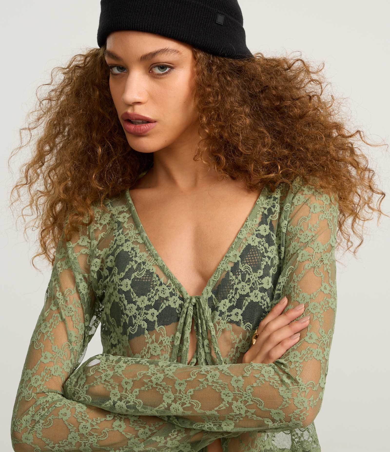 Blusa em Renda com Lacinhos Frontais Verde 1