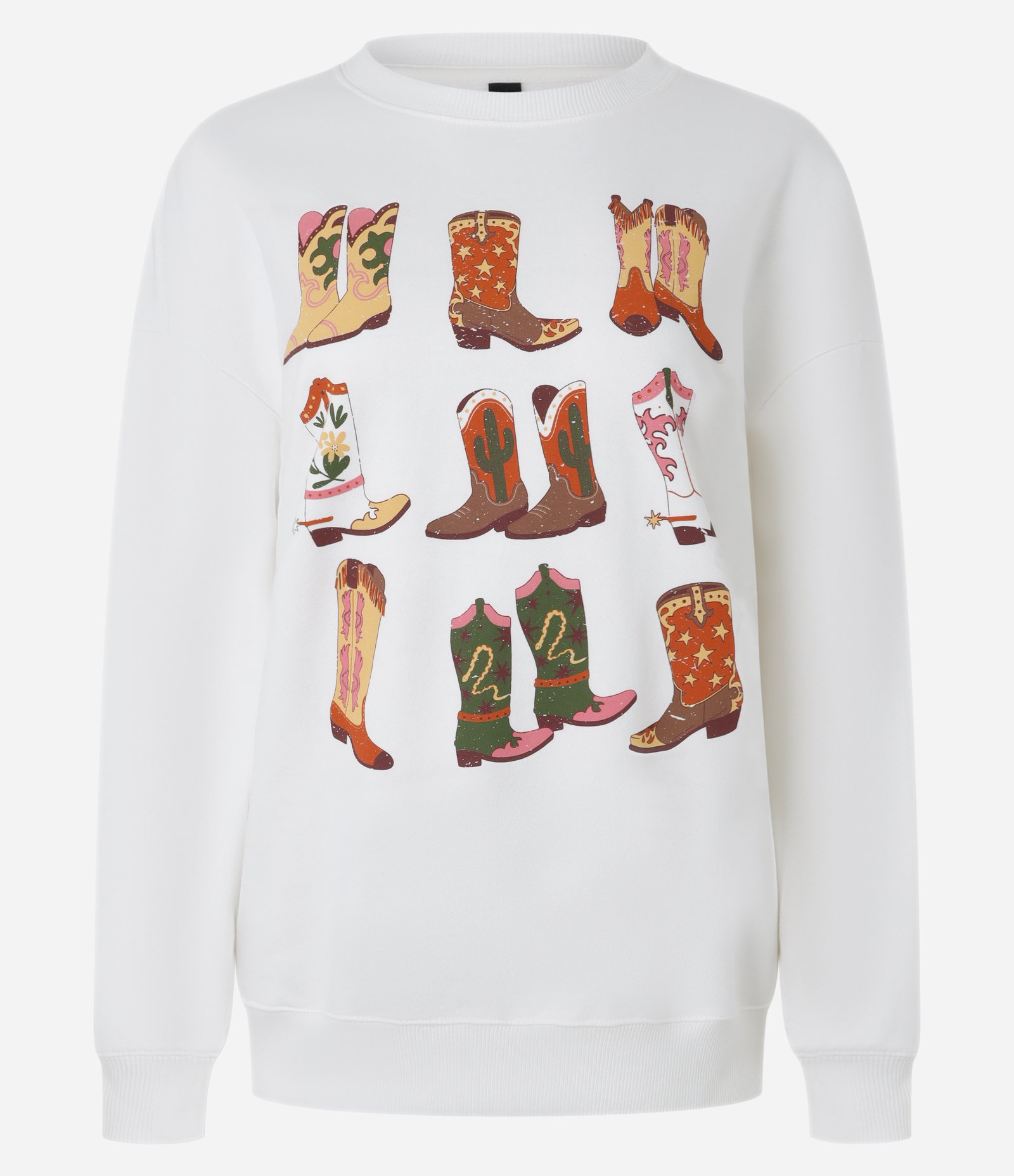 Moletom Over com Forro Fleece e Estampa Botinhas Cowgirls Branco 1