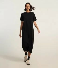 Vestido T-Shirt Midi em Algodão com Fenda
