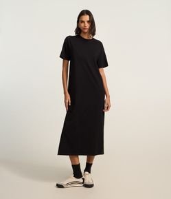 Vestido T-Shirt Midi em Algodão com Fenda