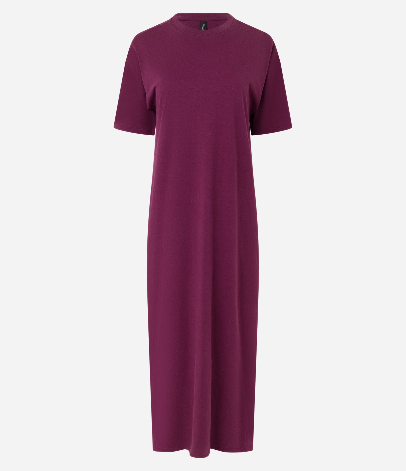 Vestido T-Shirt Midi em Algodão com Fenda Bordô 4