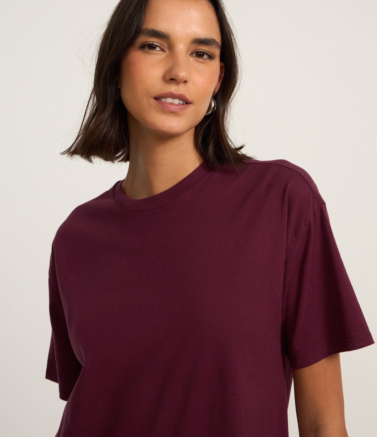 Vestido T-Shirt Midi em Algodão com Fenda Bordô 3