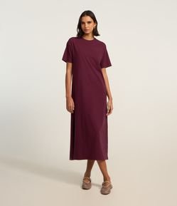 Vestido T-Shirt Midi em Algodão com Fenda