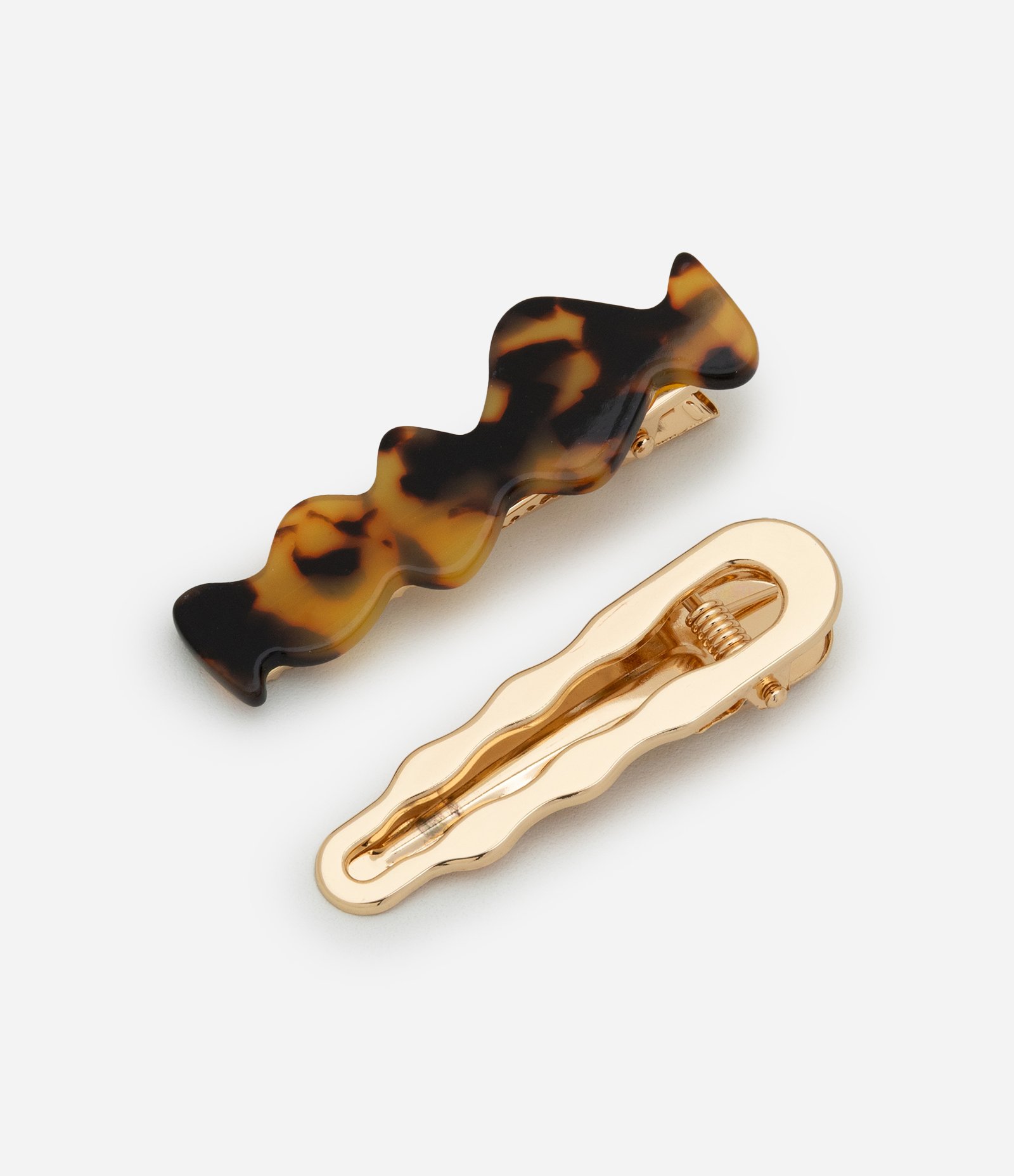 Kit 02 Presilhas de Cabelo com Efeito Ondulado Marrom/Dourado 1