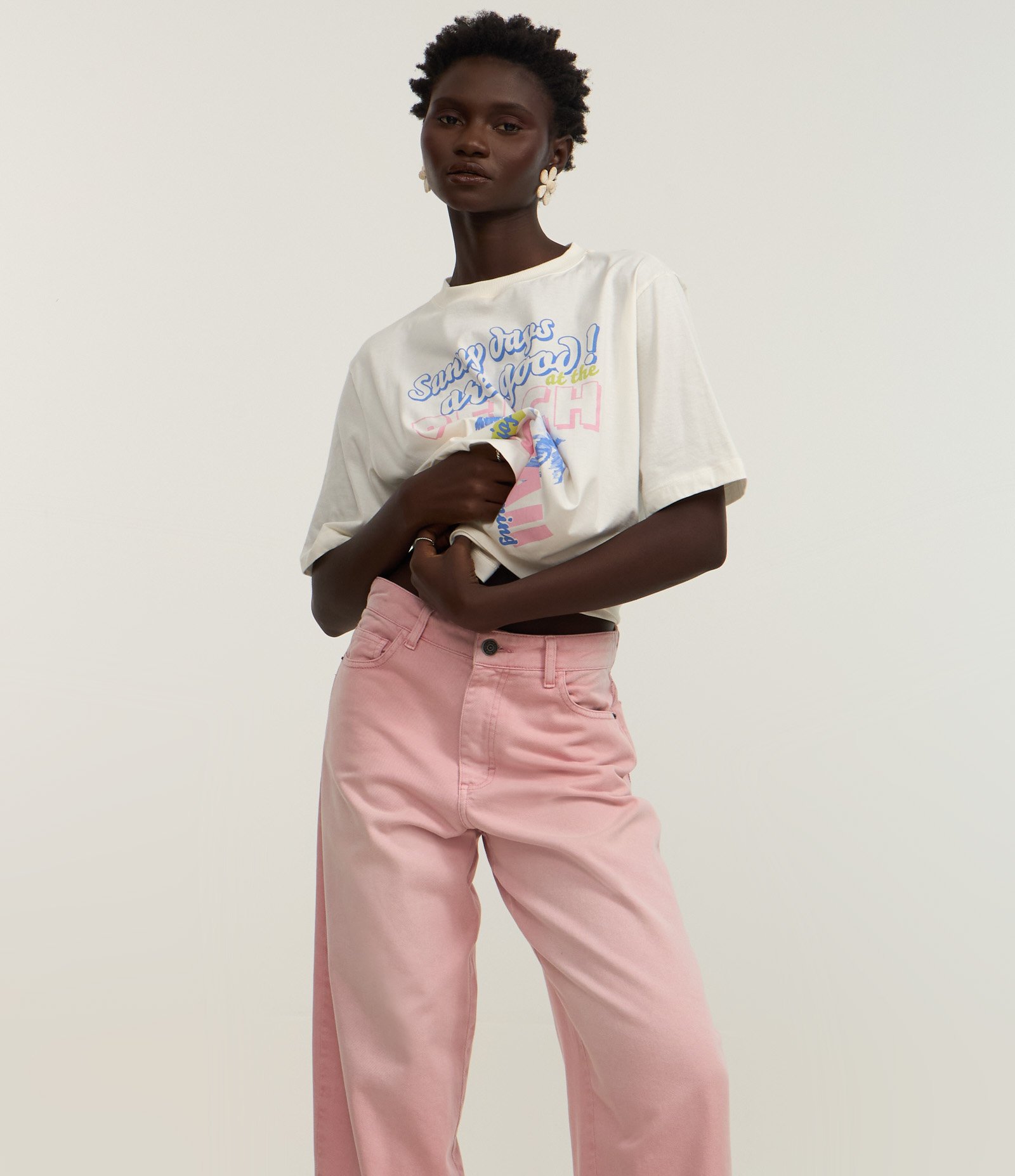Calça Slouchy em Jeans com Cintura Alta e Tingimento Cationizado Rosa 2