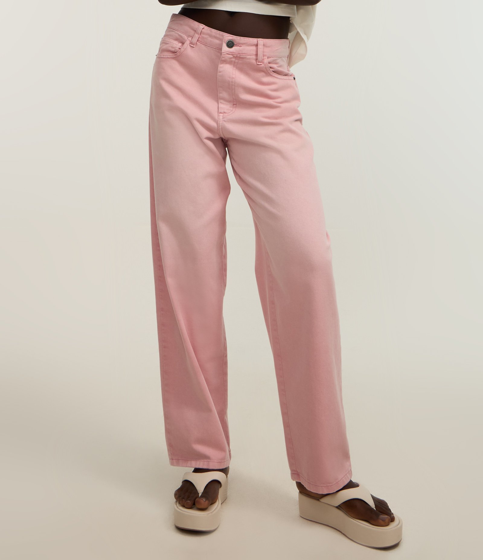 Calça Slouchy em Jeans com Cintura Alta e Tingimento Cationizado Rosa 3