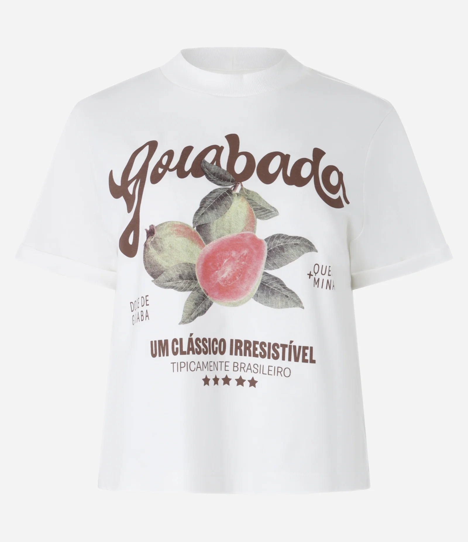 Blusa em Algodão com Golinha Alta e Estampa Goiabada Branco 4