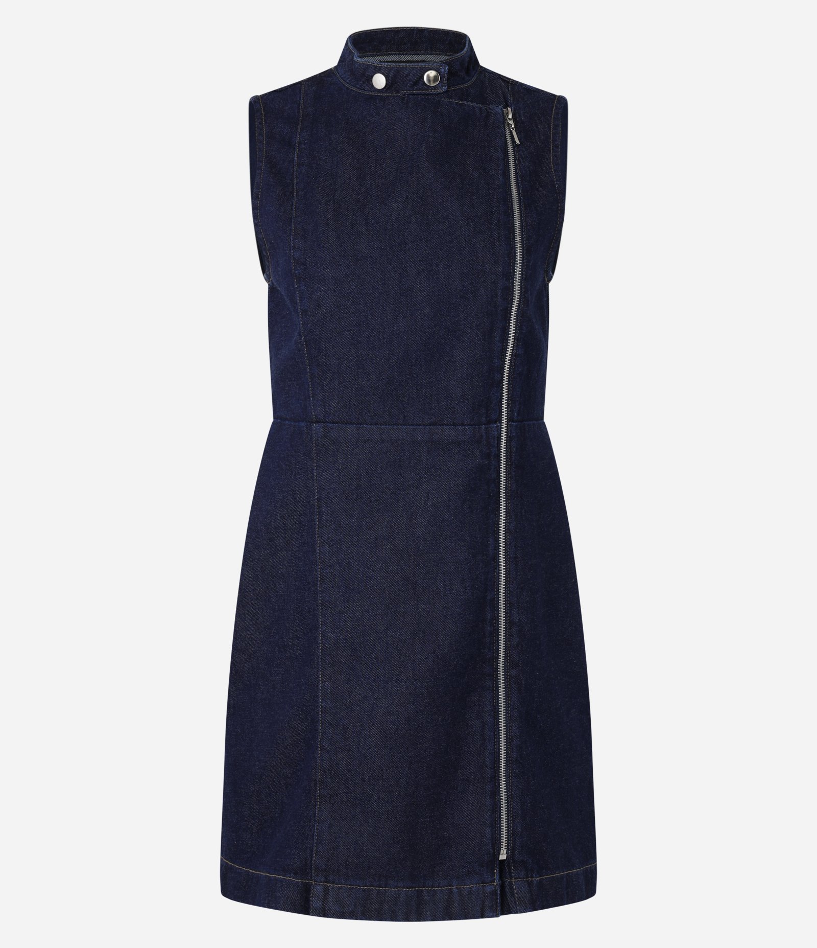 Vestido Curto em Jeans com Gola Biker e Zíper Frontal Azul Escuro 8