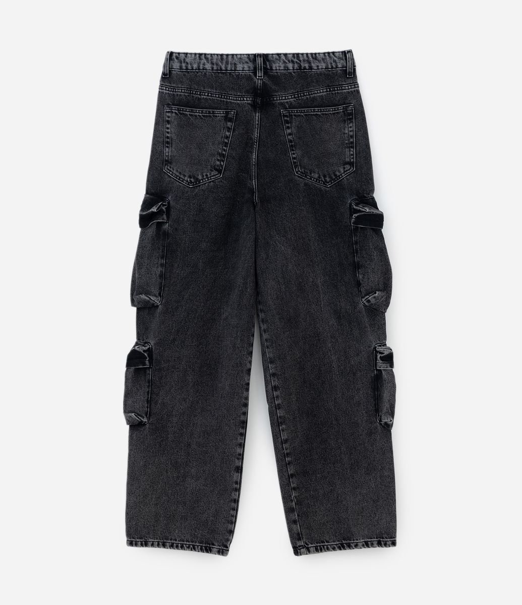 Calça Super Baggy em Jeans com Multibolsos Preto - Renner